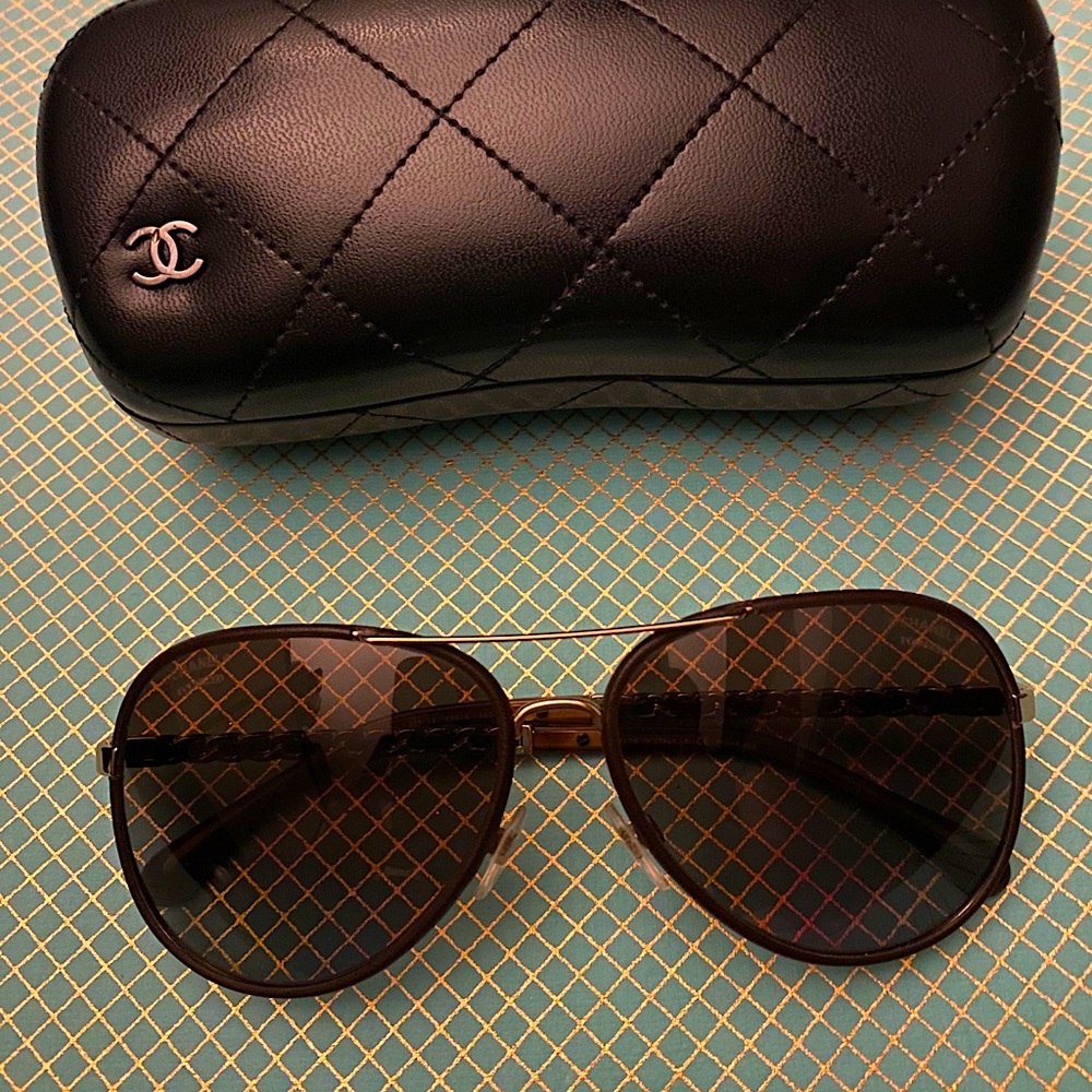 Chanel Pilot Sunglasses - Brown and Gold